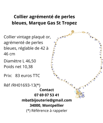 Collier agrémenté de perles bleues Gas St Tropez basket pas cher