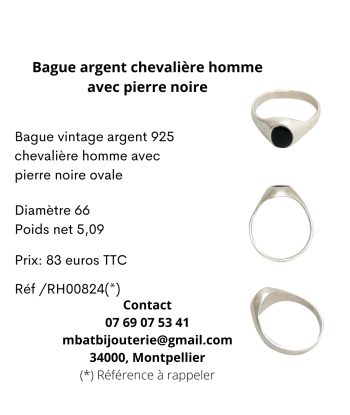 Bague argent 925 chevalière homme avec pierre noire Economisez 