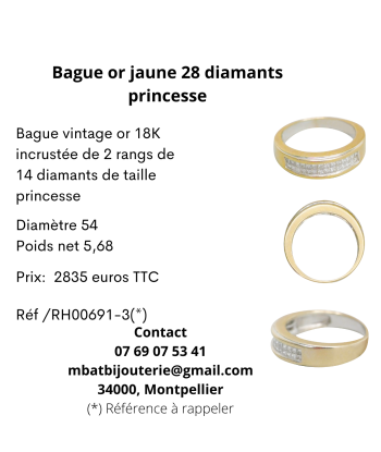 Bague or jaune 750, 28 diamants princesse En savoir plus