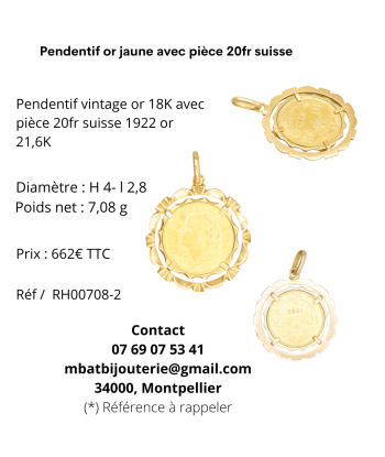 Pendentif or jaune avec pièce 10fr suisse de technologie