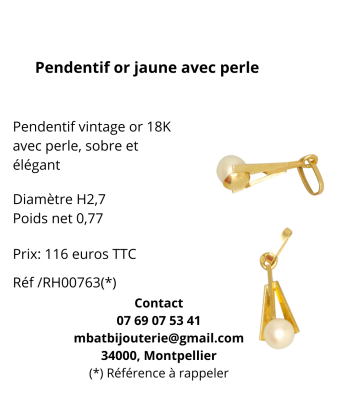 Pendentif or jaune 750 avec perle français