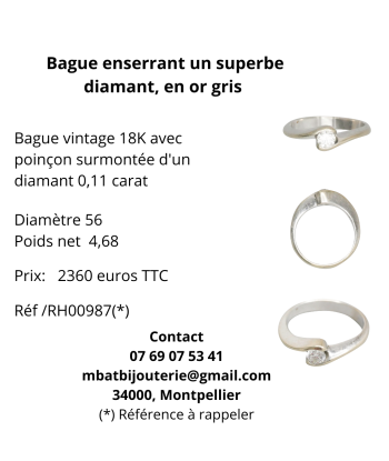 Bague or gris 750 enserrant un superbe diamant prix pour 