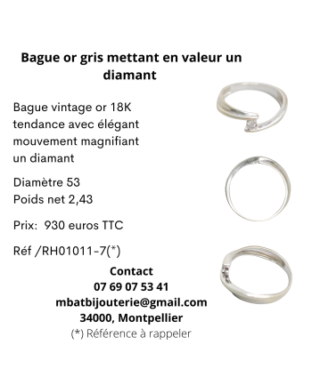 Bague or gris 750 mettant en valeur un diamant de pas cher