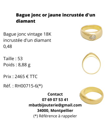 Bague jonc or jaune 750 incrustée d'un diamant Jusqu'à 80% De Réduction