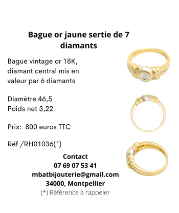 Bague or jaune sertie de 7 diamants sur le site 