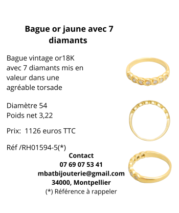 Bague or jaune 750 avec 7 diamants pas cheres