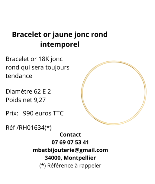 Bracelet or jaune 750 jonc rond, intemporel brillant des détails fins