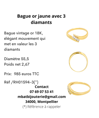 Bague or jaune avec 3 diamants destockage