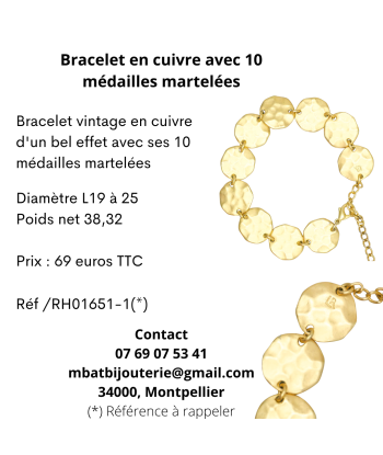 Bracelet en cuivre avec 10 médailles martelées pas cher chine