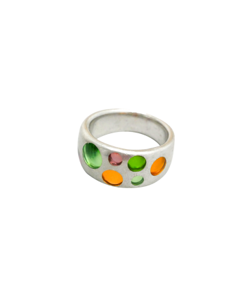 Bague argent avec pastilles oranges et vertes les ligaments