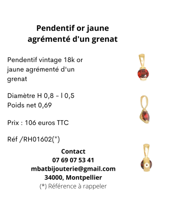 Pendentif or jaune 750 agrémenté d'un grenat Profitez des Offres !