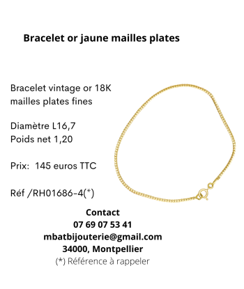 Bracelet or jaune mailles plates Voir les baskets