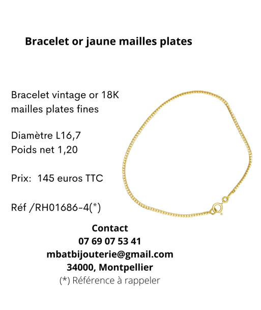 Bracelet or jaune mailles plates Voir les baskets