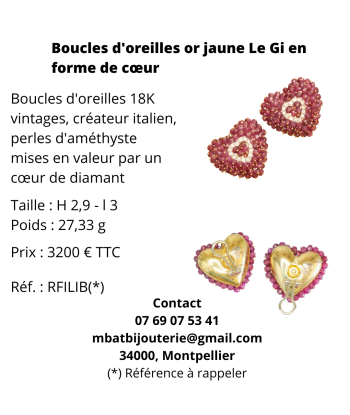 Boucles d'oreille or 750 Le Gi en forme de coeur Par le système avancé 