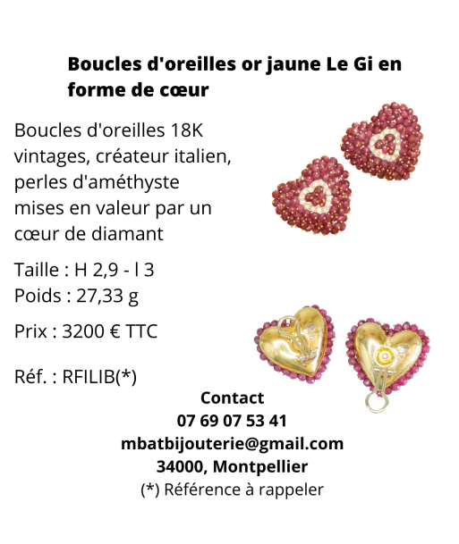 Boucles d'oreille or 750 Le Gi en forme de coeur Par le système avancé 