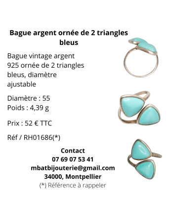 Bague argent ornée de 2 triangles bleus de l' environnement