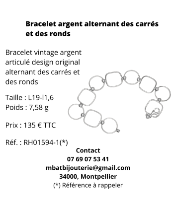 Bracelet argent alternant des carrés et des ronds paiement sécurisé