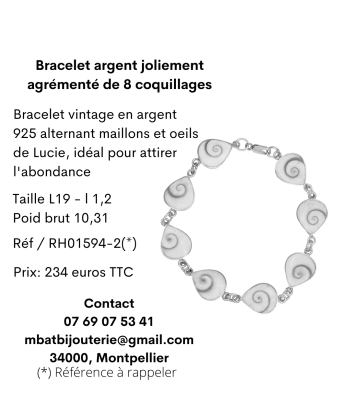 Bracelet argent joliment agrémenté de 8 coquillages la chaussure