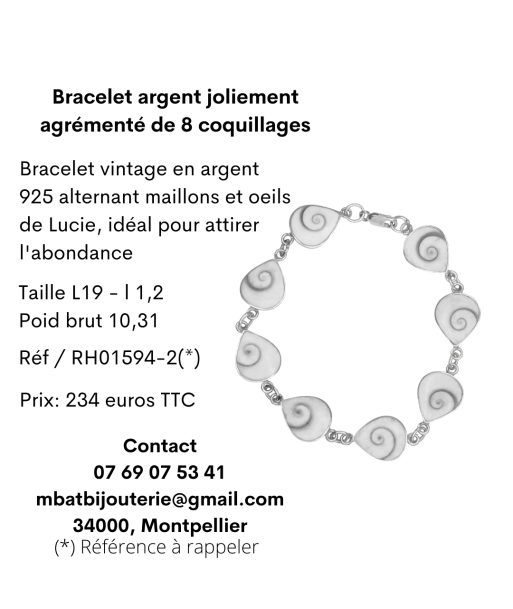 Bracelet argent joliment agrémenté de 8 coquillages la chaussure