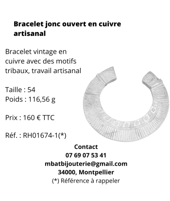 Bracelet jonc ouvert cuivre artisanal En savoir plus