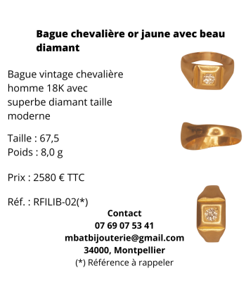 Bague chevalière en or jaune avec un diamant de la marque