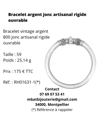 Bracelet argent 800 jonc artisanal rigide articulé pas cher 