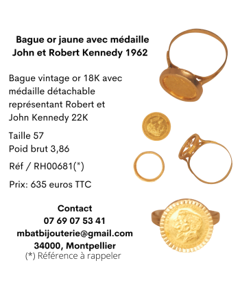 Bague or jaune avec médaille John et Robert Kennedy 1962 pas cheres