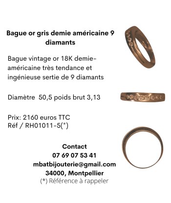 Bague or gris demie américaine 9 diamants 2024