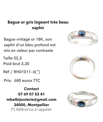 Bague or gris 750 logeant un très beau saphir s'inspire de l'anatomie humaine