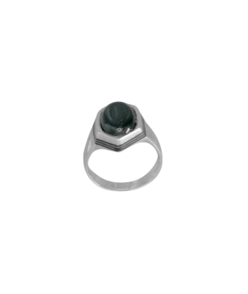 Bague argent héxagonale avec un centre en pierre noire en ligne des produits 