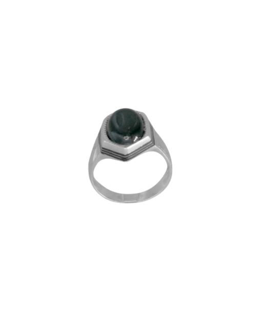 Bague argent héxagonale avec un centre en pierre noire en ligne des produits 