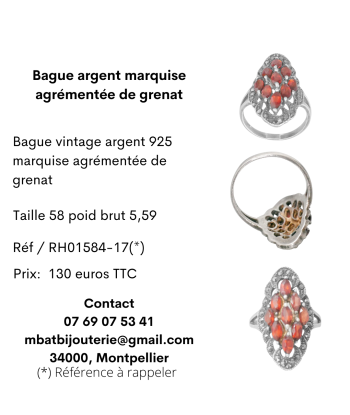 Bague argent marquise agrémentée de grenat offre 