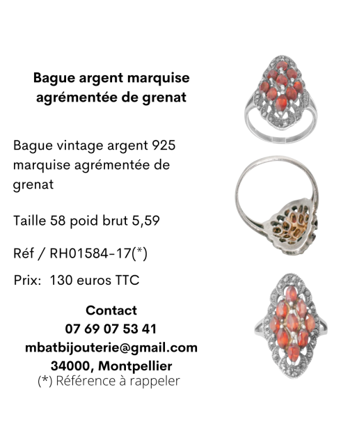 Bague argent marquise agrémentée de grenat offre 