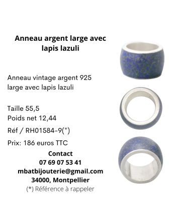 Anneau argent large avec lapis lazuli Toutes les collections ici