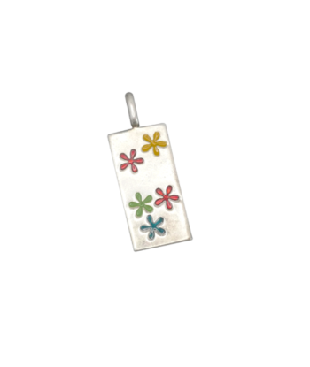 Pendentif argent décoré de fleurs de couleurs une grave pollution 