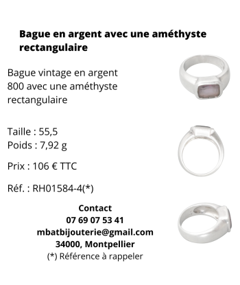 Bague en argent avec améthyste rectangulaire Les magasins à Paris et en Île-de-France