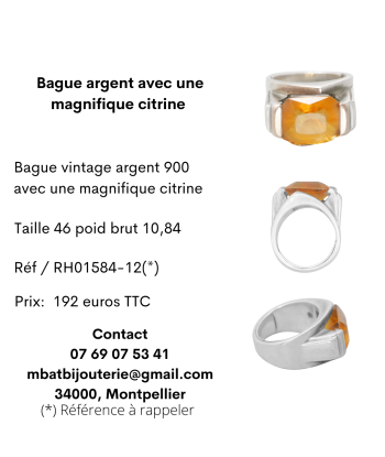 Bague argent avec une magnifique citrine en linge