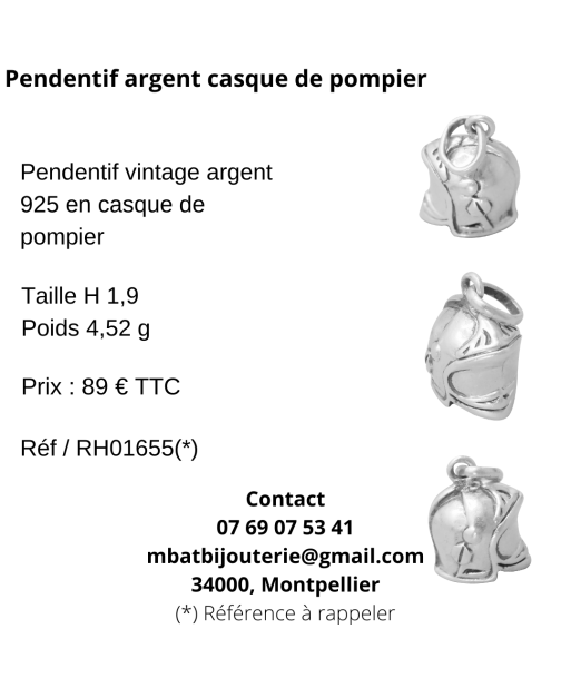 Pendentif argent casque de pompier prix