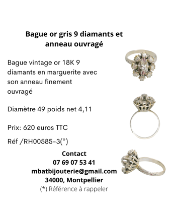 Bague or gris 9 diamants et son anneau ouvragé Comparez plus de prix