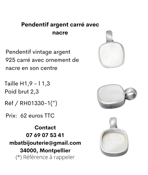 Pendentif argent carré avec nacre meilleur choix