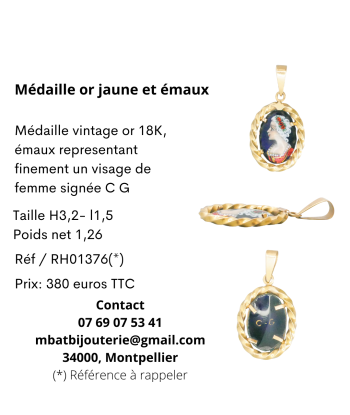 Médaille or jaune 750 et émaux pas cher chine