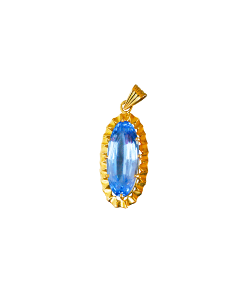 Pendentif or jaune serti d'une pierre bleue sur le site 