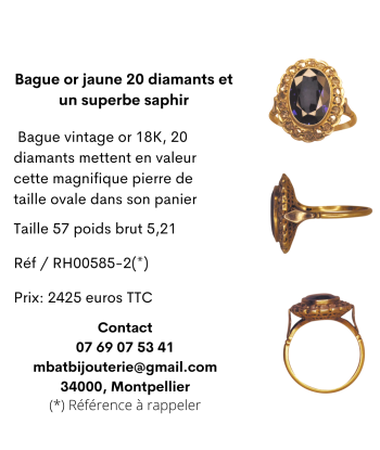 Bague or jaune 20 diamants et un superbe saphir shop