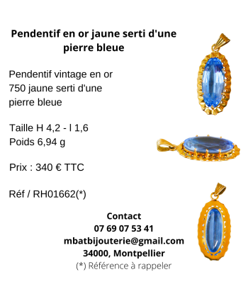 Pendentif or jaune serti d'une pierre bleue sur le site 