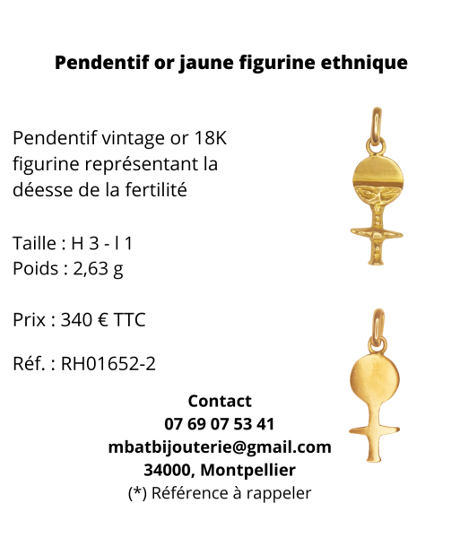 Pendentif or jaune figurine ethnique du meilleur 