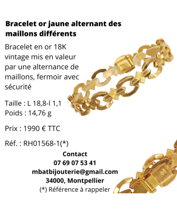 Bracelet or jaune 750 alternant des maillons différents commande en ligne