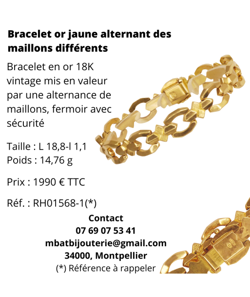 Bracelet or jaune 750 alternant des maillons différents commande en ligne