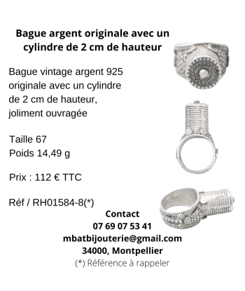 Bague argent originale avec un cylindre de 2 cm de hauteur pas cher 