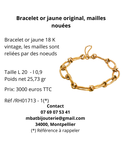 Bracelet or jaune original et mailles nouées destockage