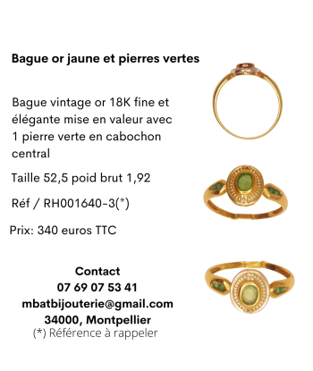 Bague or jaune 750, émeraude centrale en cabochon En savoir plus